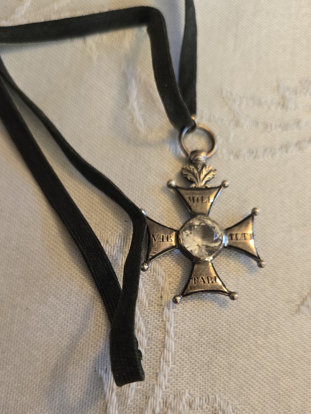 Vintage Polish Virtuti Militari Silver Cross SARP Set With A Crystal, 800 Silver